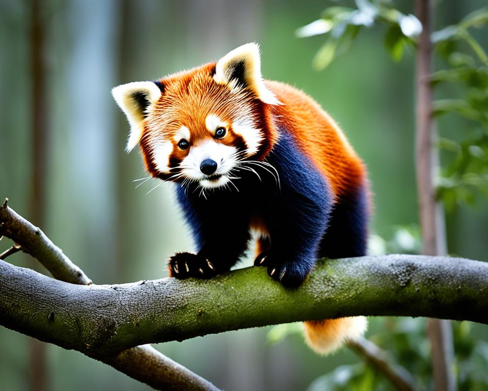 Red panda demonstrating climbing skills