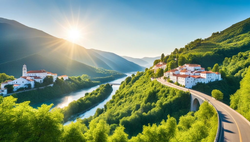 Scenic landscapes on route from France to Portugal